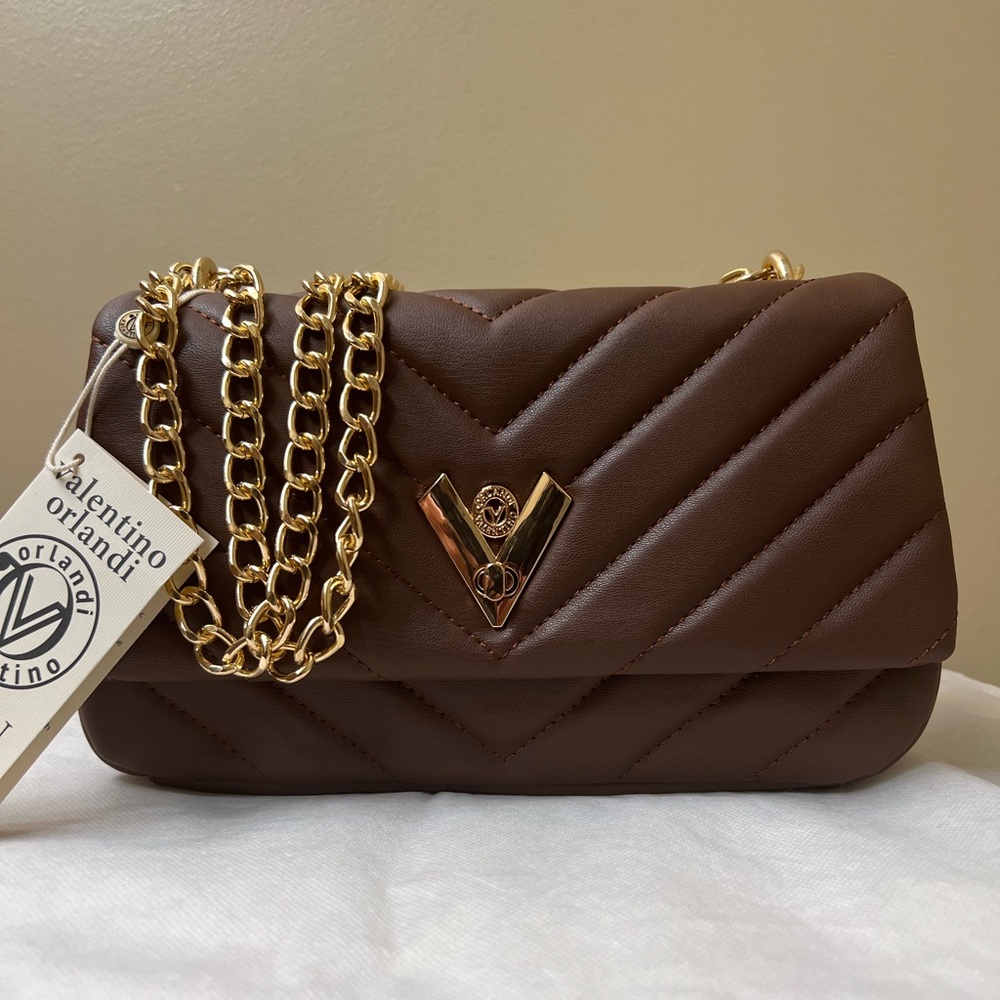 NWTValentino Orlandi Elegant Brown Quilted Shoulder Bag - Picture 4 of 13
